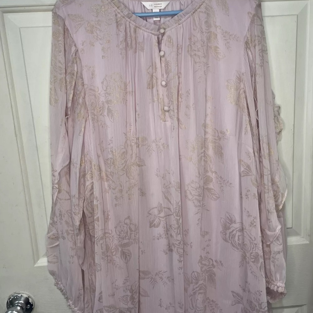 LC Lauren Conrad Pink Long Sleeve Blouse with Mandarin Collar